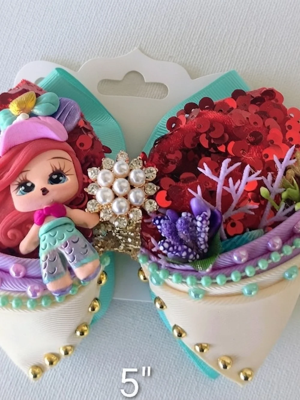 Handmade Little Mermaid Boutique Hair Bow - Kawaii Mermaid Statement Bow.